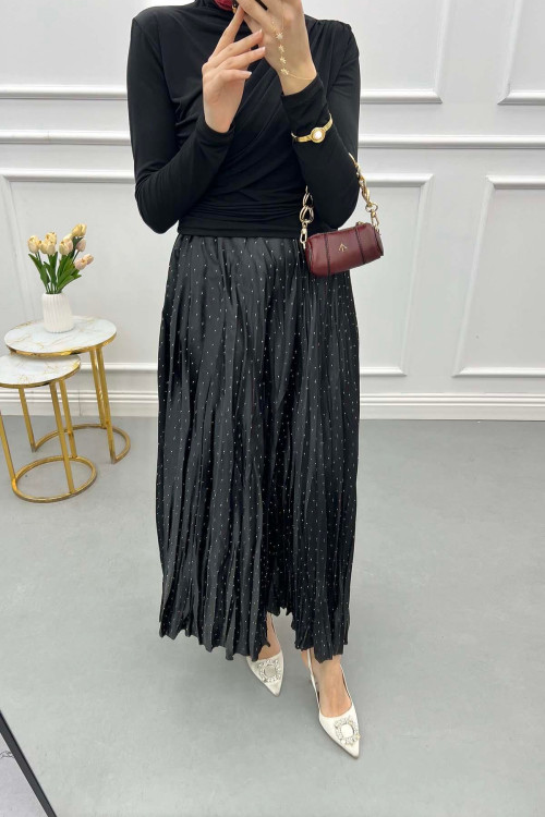 Small Stone Pleated Skirt Black