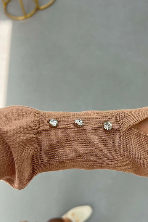 Sare Fashion Ribbon Stoned Mercerized Blouse Milky Coffee