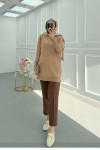 Sare Fashion Ribbon Stoned Mercerized Blouse Milky Coffee