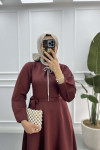 Ribbon Brooch Scuba Dress Claret Red