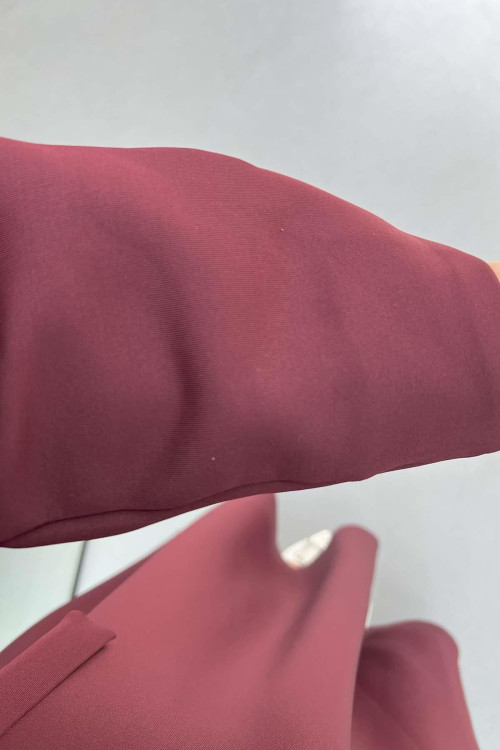 Ribbon Brooch Scuba Dress Claret Red