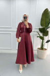 Ribbon Brooch Scuba Dress Claret Red