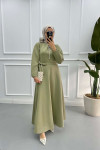 Ribbon Brooch Scuba Dress Soft Green