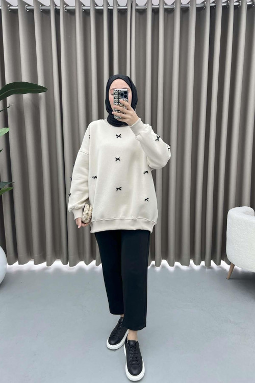 Ribbon Sweatshirt Beige