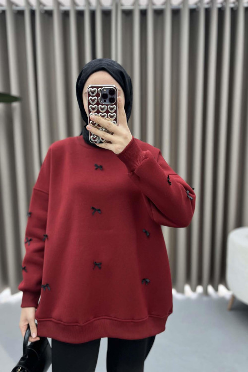 Ribbon Sweatshirt Claret Red