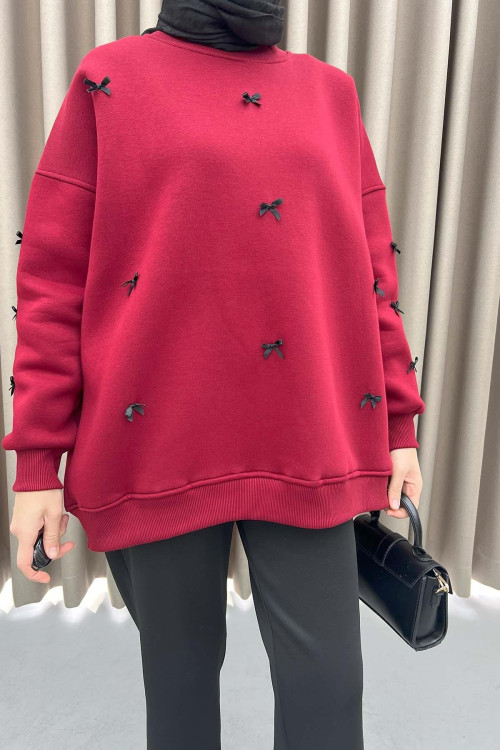 Ribbon Sweatshirt Claret Red