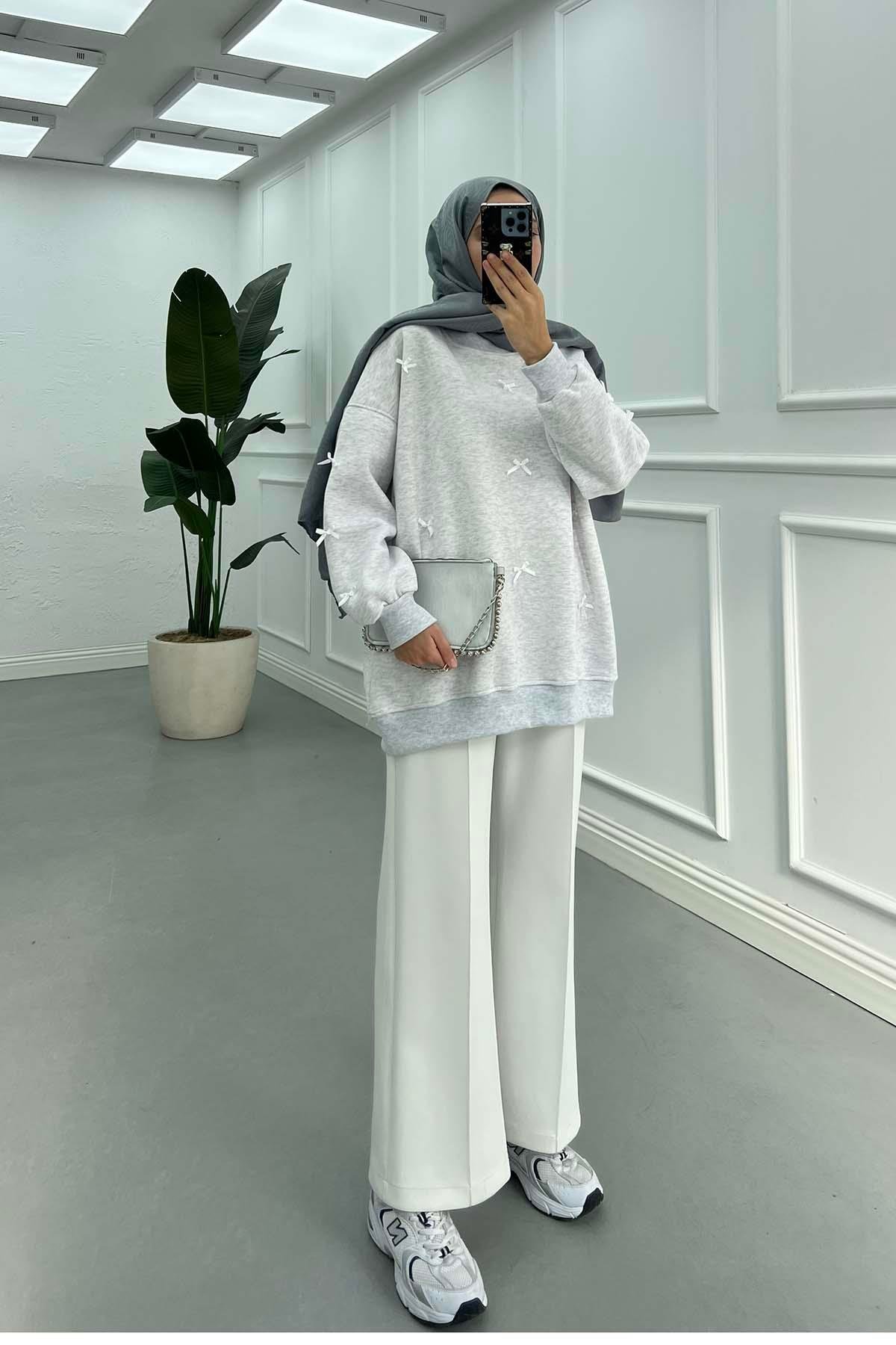 Sare Fashion Ribbon Sweatshirt Gray