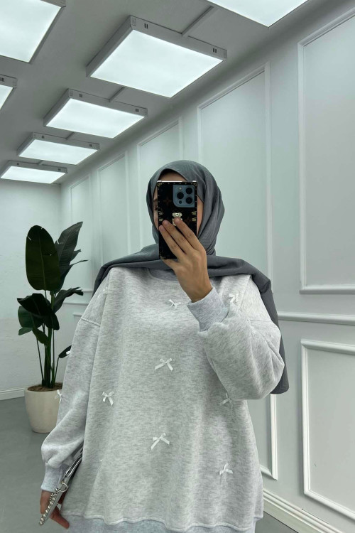 Sare Fashion Ribbon Sweatshirt Gray