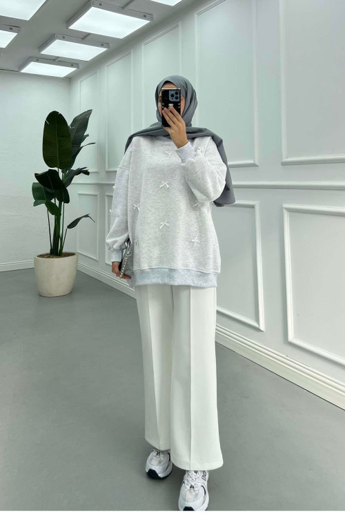 Sare Fashion Ribbon Sweatshirt Gray