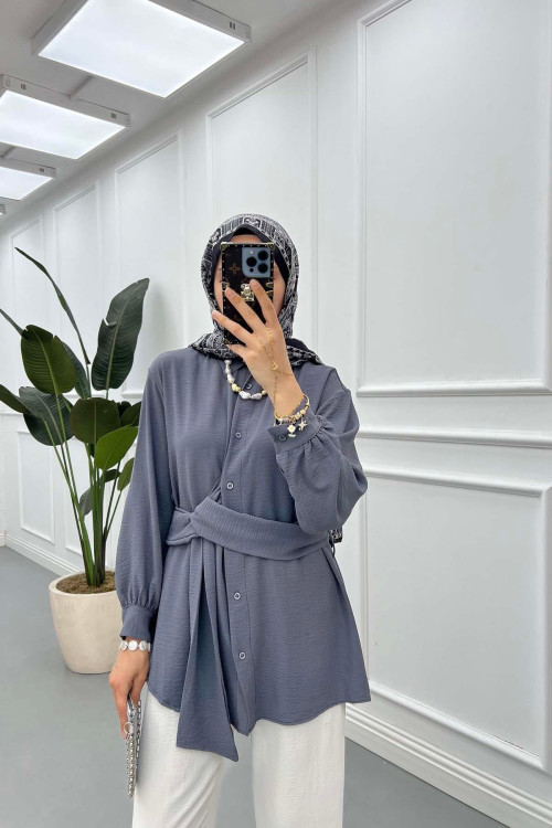 Sare Fashion Aerobin Shirt Gray with Belt Detail