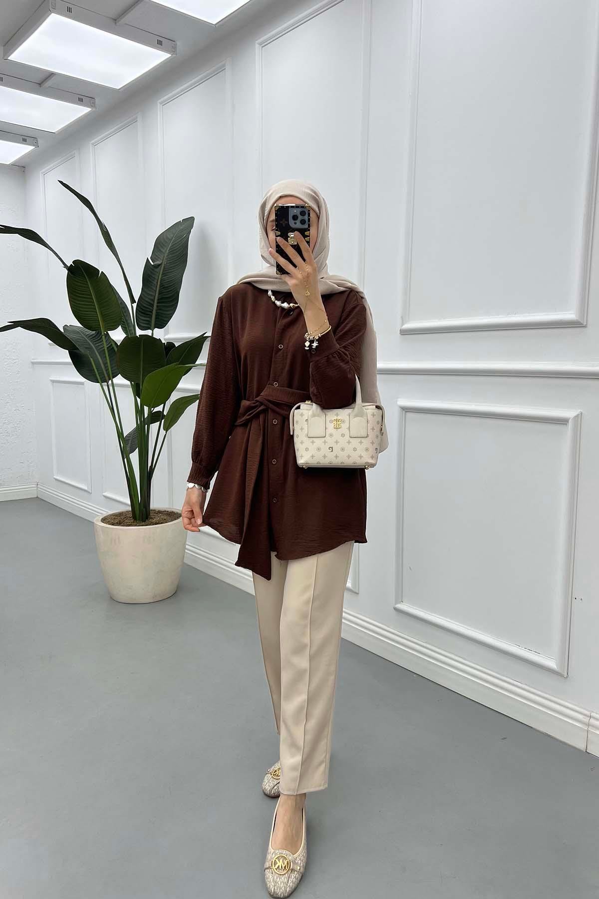 Sare Fashion Aerobin Shirt Brown with Belt Detail