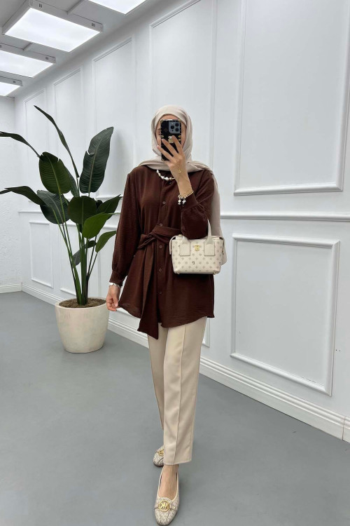 Sare Fashion Aerobin Shirt Brown with Belt Detail