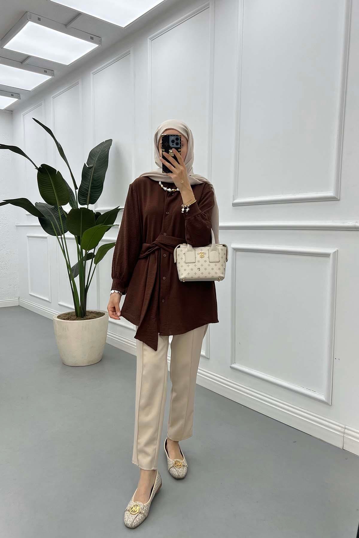 Sare Fashion Aerobin Shirt Brown with Belt Detail