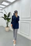 Sare Fashion Aerobin Shirt Navy Blue with Belt Detail