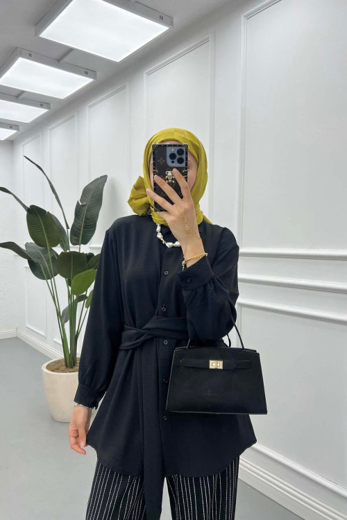 Sare Fashion Aerobin Shirt Black with Belt Detail