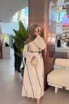 Sare Fashion Beige Linen Dress with Sash Detail and Piping