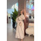 Sare Fashion Beige Linen Dress with Sash Detail and Piping
