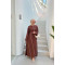 Sare Fashion Linen Dress with Belt Detail and Piping, Brown