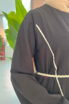Sare Fashion Black Linen Dress with Sash Detail and Piping