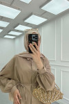 Sare Fashion Linen Long Shirt with Belt Detail Brown