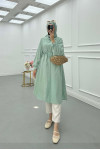 Sare Fashion Mint Linen Long Shirt with Belt Detail
