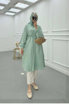 Sare Fashion Mint Linen Long Shirt with Belt Detail