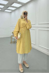 Sare Fashion Linen Long Shirt with Belt Detail in Yellow