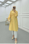 Sare Fashion Linen Long Shirt with Belt Detail in Yellow