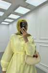 Sare Fashion Linen Long Shirt with Belt Detail Oil Yellow