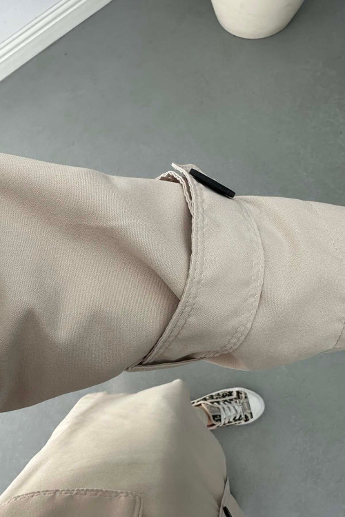 Sare Fashion Belted Lined Trench Coat Beige