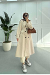 Sare Fashion Belted Lined Trench Coat Beige