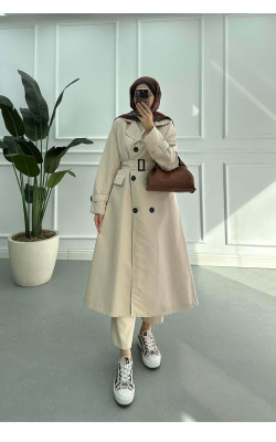 Sare Fashion Belted Lined Trench Coat Beige