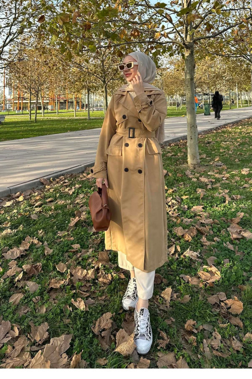 Sare Fashion Belted Lined Trench Coat Brown Sare Fashion Belted Lined Trench Coat Brown