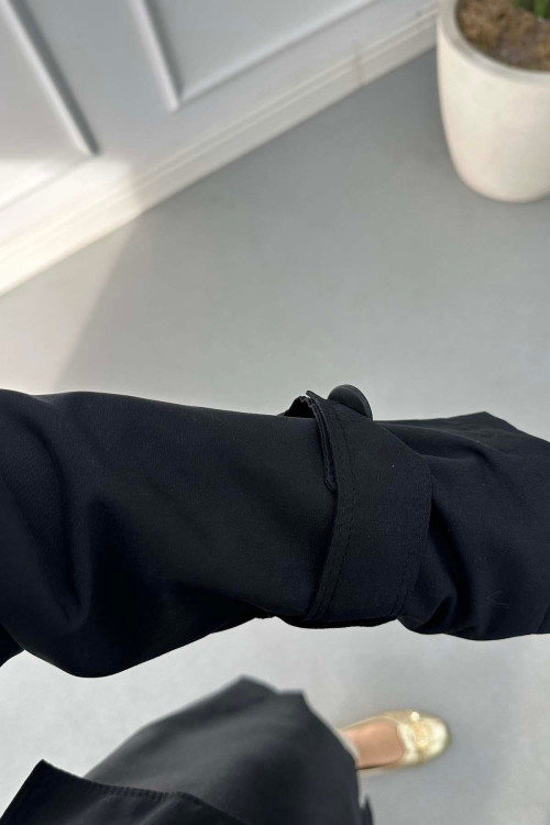 Sare Fashion Belted Lined Trench Coat Black