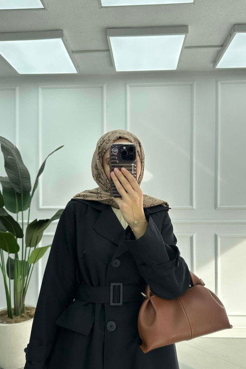 Sare Fashion Belted Lined Trench Coat Black