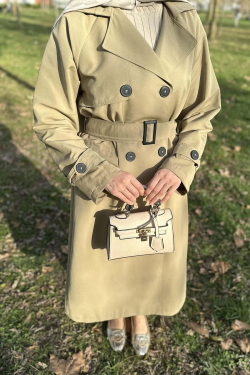 Sare Fashion Belted Lined Trench Coat Green Sare Fashion Belted Lined Trench Coat Green
