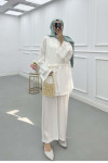 Sare Fashion Belted Jacket Kimono Suit White