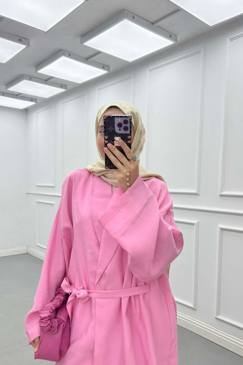 Sare Fashion Belted Jacket Kimono Suit Pink