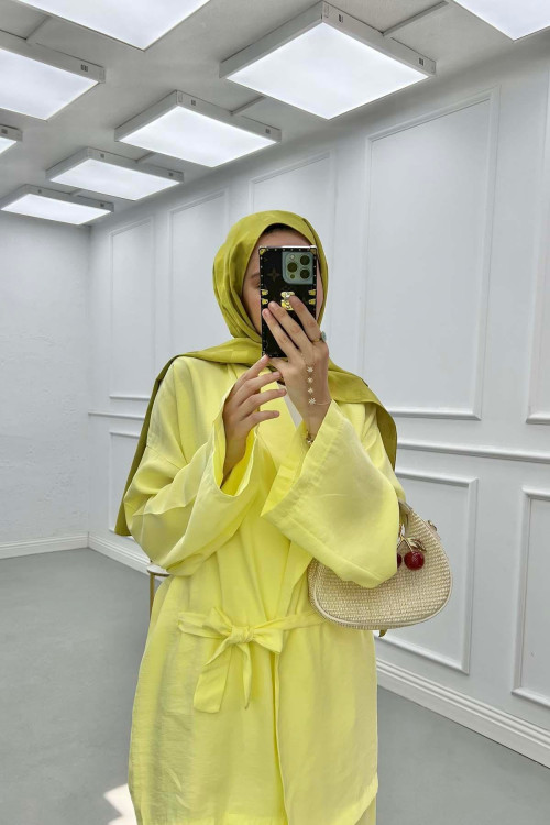 Sare Fashion Belted Jacket Kimono Suit Yellow