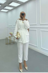 Sare Fashion Belted Jacket Set White Sare Fashion Belted Jacket Set White