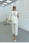 Sare Fashion Belted Jacket Set White