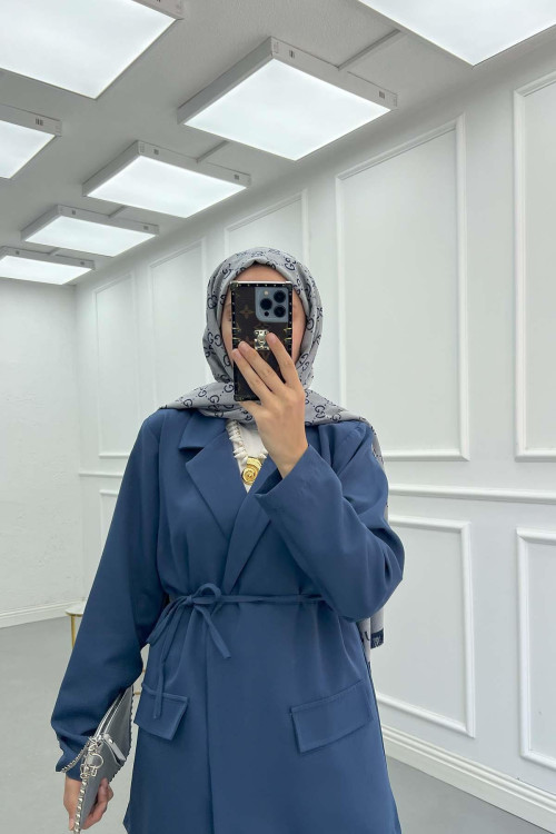 Sare Fashion Belted Jacket Set Indigo Sare Fashion Belted Jacket Set Indigo