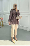 Sare Fashion Belted Crush Shirt Burgundy