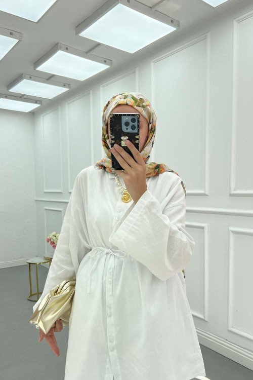 Sare Fashion Belted Linen Suit White