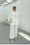 Sare Fashion Belted Linen Suit White