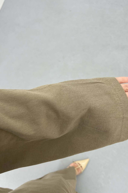 Sare Fashion Belted Linen Suit Khaki