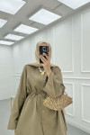 Sare Fashion Belted Linen Suit Khaki