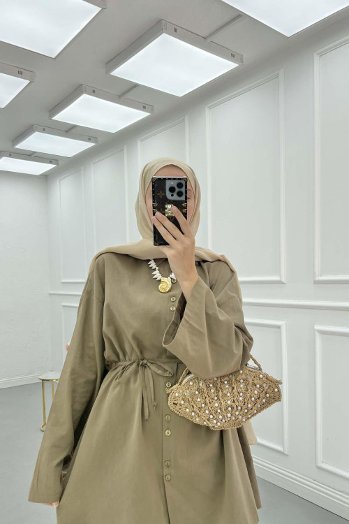 Sare Fashion Belted Linen Suit Khaki