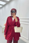 Sare Fashion Belted Kimono Burgundy