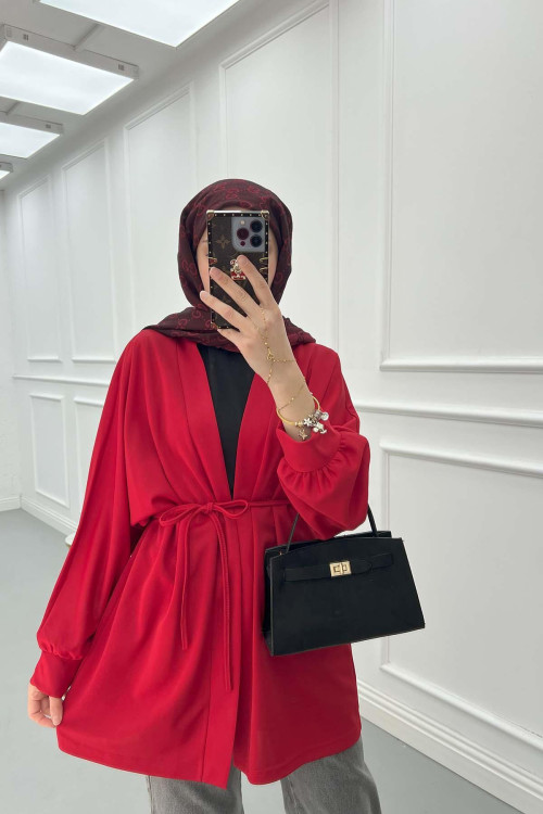 Sare Fashion Belted Kimono Red